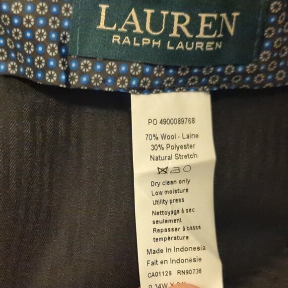NWT Lauren Ralph Lauren Mens 34x34 Blue Wool Dress Pants Slacks Ultraflex $175 - Picture 3 of 9